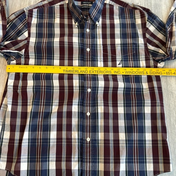 NAUTICA Men's 80's Two-ply Cotton Sport Shirt Plaid Pattern Red Blue White Large - Picture 9 of 11